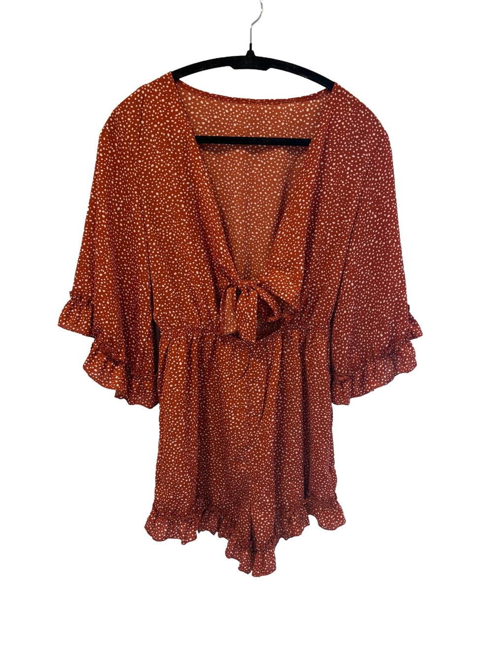 Rust Polka Dot Tie-Front Romper